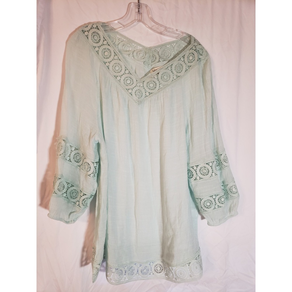 Women's Indigo Soul Light Green Long Sleeve Boho Top Size L